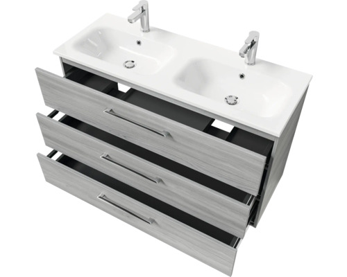 Meuble double vasque avec trois tiroirs pour la salle de bain