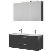 Badmöbel-Set Pelipal Sunline 121 BxHxT 121 x 200 x 46 cm Frontfarbe anthrazit mit Mineralguss-Doppelwaschtisch Waschtischunterschrank und Spiegelschrank mit LED-Beleuchtung