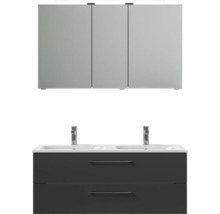 Badmöbel-Set Pelipal Sunline 121 BxHxT 121 x 200 x 46 cm Frontfarbe anthrazit mit Mineralguss-Doppelwaschtisch Waschtischunterschrank und Spiegelschrank mit LED-Beleuchtung