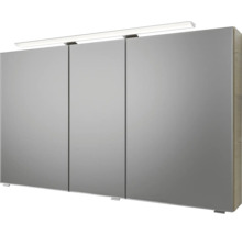 Badmöbel-Set Pelipal Sunline 121 BxHxT 121 x 200 x 46 cm Frontfarbe Polar Pinie mit Mineralguss-Doppelwaschtisch Waschtischunterschrank und Spiegelschrank mit LED-Beleuchtung