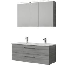 Badmöbel-Set Pelipal Sunline 121 BxHxT 121 x 200 x 46 cm Frontfarbe sangallo grau mit Mineralguss-Doppelwaschtisch Waschtischunterschrank und Spiegelschrank mit LED-Beleuchtung