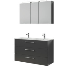 Badmöbel-Set Pelipal Sunline 121 BxHxT 121 x 200 x 46 cm Frontfarbe anthrazit mit Mineralguss-Doppelwaschtisch Waschtischunterschrank 3 Schubkästen und Spiegelschrank mit LED-Beleuchtung