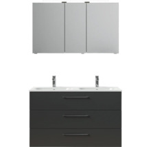 Badmöbel-Set Pelipal Sunline 121 BxHxT 121 x 200 x 46 cm Frontfarbe anthrazit mit Mineralguss-Doppelwaschtisch Waschtischunterschrank 3 Schubkästen und Spiegelschrank mit LED-Beleuchtung