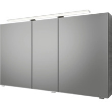 Badmöbel-Set Pelipal Sunline 121 BxHxT 121 x 200 x 46 cm Frontfarbe sangallo grau mit Mineralguss-Doppelwaschtisch Waschtischunterschrank 3 Schubkästen und Spiegelschrank mit LED-Beleuchtung