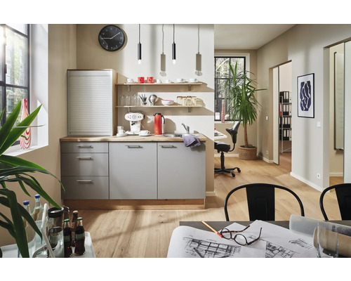 PICCANTE Plus Küchenzeile mit Geräten Marlena 180 cm achatgrau matt montiert