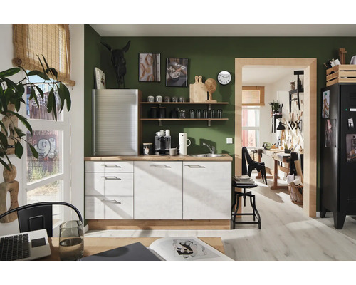 PICCANTE Plus Küchenzeile mit Geräten Casual 180 cm beton weißgrau matt montiert