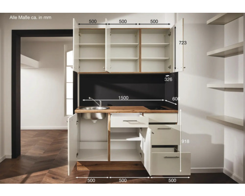 Cuisine compacte avec évier, plaque de cuisson et espace de rangement