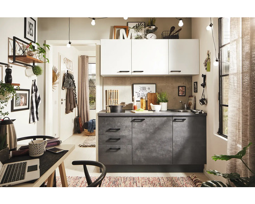 PICCANTE Plus Küchenzeile mit Geräten Casual Sonera 160 cm weiß beton grafitgrau matt montiert