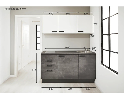 Cuisine avec évier, cuisinière et dimensions