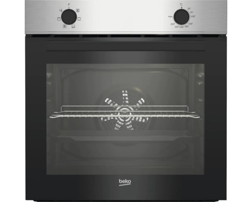 Four Beko avec panneau de commande, grille de four et éclairage intérieur.