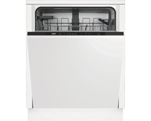Lave-vaisselle Beko ouvert avec panneau de commande et paniers à vaisselle