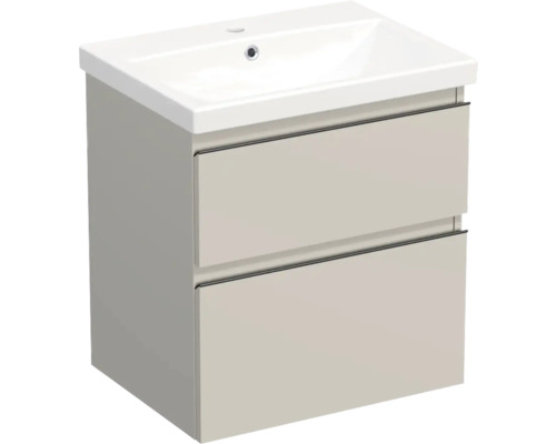 Meuble de lavabo Jungborn TRENTA lxhxp 60x65x45 cm cachemire brillant avec vasque céramique barre de prise noire Meuble de lavabo Jungborn TRENTA lxhxp 60x65x45 cm cachemire brillant avec vasque céramique barre de prise noire