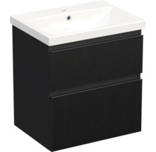 Jungborn Waschplatz TRENTA BxHxT 60x65x45 cm 3D-Streifen-Struktur schwarz mit Keramik-Waschtisch Griffleiste schwarz