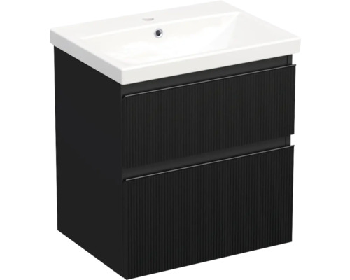 Jungborn Waschplatz TRENTA BxHxT 60x65x45 cm 3D-Streifen-Struktur schwarz mit Keramik-Waschtisch Griffleiste schwarz Jungborn Waschplatz TRENTA BxHxT 60x65x45 cm 3D-Streifen-Struktur schwarz mit Keramik-Waschtisch Griffleiste schwarz