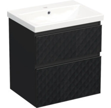 Jungborn Waschplatz TRENTA BxHxT 60x65x45 cm 3D-Pyramiden-Struktur schwarz mit Keramik-Waschtisch Griffleiste schwarz