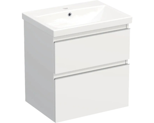 Jungborn Waschplatz TRENTA BxHxT 60x65x45 cm weiß matt mit Keramik-Waschtisch Griffleiste chrom matt Waschbeckenunterschrank mit zwei Schubladen für das Badezimmer