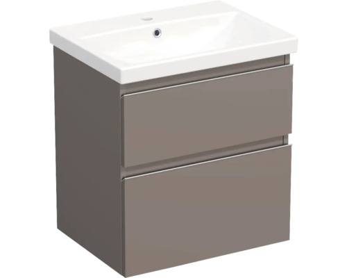 Jungborn Waschplatz TRENTA BxHxT 60x65x45 cm basalto glanz mit Keramik-Waschtisch Griffleiste chrom matt Waschbeckenunterschrank mit zwei Schubladen für das Badezimmer