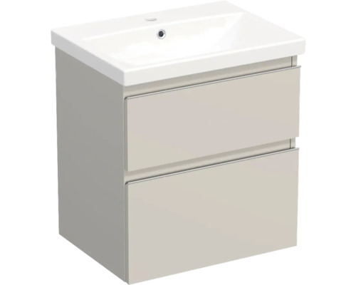 Meuble de lavabo Jungborn TRENTA lxhxp 60x65x45 cm cachemire brillant avec vasque céramique barre de prise chrome mat Meuble de lavabo Jungborn TRENTA lxhxp 60x65x45 cm cachemire brillant avec vasque céramique barre de prise chrome mat