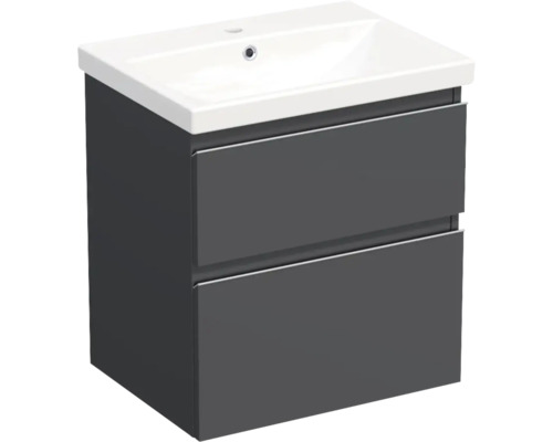 Jungborn Waschplatz TRENTA BxHxT 60x65x45 cm anthrazit matt mit Keramik-Waschtisch Griffleiste chrom matt Waschtischunterschrank mit zwei Schubladen und Aufsatzwaschbecken