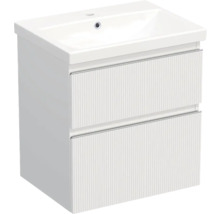 Jungborn Waschplatz TRENTA BxHxT 60x65x45 cm 3D-Streifen-Struktur weiß mit Keramik-Waschtisch Griffleiste chrom matt
