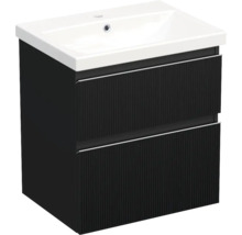 Jungborn Waschplatz TRENTA BxHxT 60x65x45 cm 3D-Streifen-Struktur schwarz mit Keramik-Waschtisch Griffleiste chrom matt