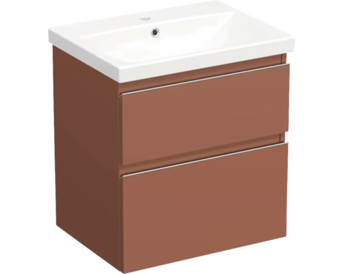Jungborn Waschplatz TRENTA BxHxT 60x65x45 cm cotto matt mit Keramik-Waschtisch Griffleiste chrom matt Waschtischunterschrank mit zwei Schubladen und Waschbecken