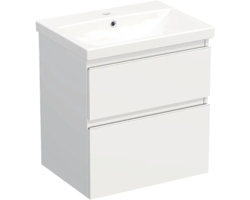 Jungborn Waschplatz TRENTA BxHxT 60x65x45 cm weiß matt mit Keramik-Waschtisch Griffleiste weiß Waschtischunterschrank mit zwei Schubladen für das Badezimmer