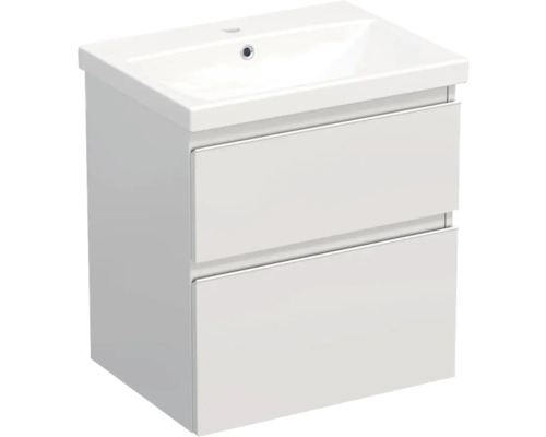 Jungborn Waschplatz TRENTA BxHxT 60x65x45 cm weiß glanz mit Keramik-Waschtisch Griffleiste weiß Waschtischunterschrank mit zwei Schubladen und Keramikwaschbecken