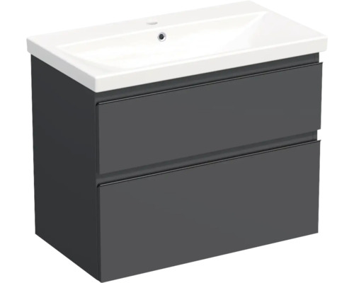 Jungborn Waschplatz TRENTA BxHxT 80x65x45 cm anthrazit matt mit Keramik-Waschtisch Griffleiste schwarz Jungborn Waschplatz TRENTA BxHxT 80x65x45 cm anthrazit matt mit Keramik-Waschtisch Griffleiste schwarz