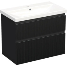 Jungborn Waschplatz TRENTA BxHxT 80x65x45 cm 3D-Streifen-Struktur schwarz mit Keramik-Waschtisch Griffleiste schwarz