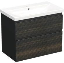 Jungborn Waschplatz TRENTA BxHxT 80x65x45 cm 3D-Pyramiden-Struktur schwarzbraun mit Keramik-Waschtisch Griffleiste schwarz