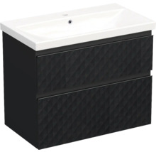 Jungborn Waschplatz TRENTA BxHxT 80x65x45 cm 3D-Pyramiden-Struktur schwarz mit Keramik-Waschtisch Griffleiste schwarz