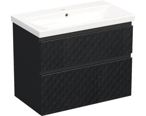 Jungborn Waschplatz TRENTA BxHxT 80x65x45 cm 3D-Pyramiden-Struktur schwarz mit Keramik-Waschtisch Griffleiste schwarz Jungborn Waschplatz TRENTA BxHxT 80x65x45 cm 3D-Pyramiden-Struktur schwarz mit Keramik-Waschtisch Griffleiste schwarz