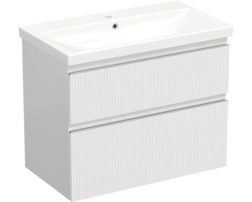 Jungborn Waschplatz TRENTA BxHxT 80x65x45 cm 3D-Streifen-Struktur weiß mit Keramik-Waschtisch Griffleiste chrom matt Jungborn Waschplatz TRENTA BxHxT 80x65x45 cm 3D-Streifen-Struktur weiß mit Keramik-Waschtisch Griffleiste chrom matt