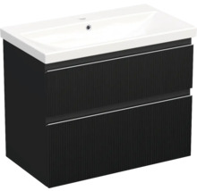 Jungborn Waschplatz TRENTA BxHxT 80x65x45 cm 3D-Streifen-Struktur schwarz mit Keramik-Waschtisch Griffleiste chrom matt