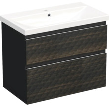 Jungborn Waschplatz TRENTA BxHxT 80x65x45 cm 3D-Pyramiden-Struktur schwarzbraun mit Keramik-Waschtisch Griffleiste chrom matt