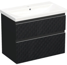 Jungborn Waschplatz TRENTA BxHxT 80x65x45 cm 3D-Pyramiden-Struktur schwarz mit Keramik-Waschtisch Griffleiste chrom matt