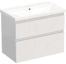 Jungborn Waschplatz TRENTA BxHxT 80x65x45 cm 3D-Streifen-Struktur weiß mit Keramik-Waschtisch Griffleiste weiß