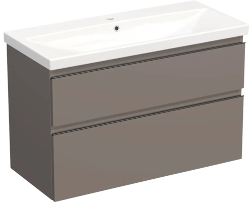 Meuble de lavabo Jungborn TRENTA lxhxp 100x65x45 cm basalte brillant avec vasque céramique barre de prise noire