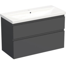 Jungborn Waschplatz TRENTA BxHxT 100x65x45 cm anthrazit matt mit Keramik-Waschtisch Griffleiste schwarz