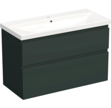 Jungborn Waschplatz TRENTA BxHxT 100x65x45 cm grün salvia matt mit Keramik-Waschtisch Griffleiste schwarz