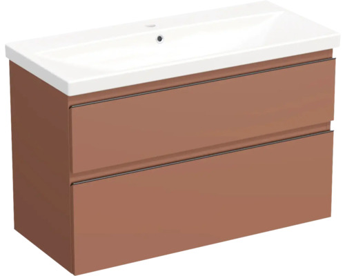 Meuble de lavabo Jungborn TRENTA lxhxp 100x65x45 cm cotto mat avec vasque céramique barre de prise noire