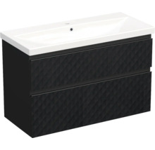 Jungborn Waschplatz TRENTA BxHxT 100x65x45 cm 3D-Pyramiden-Struktur schwarz mit Keramik-Waschtisch Griffleiste schwarz
