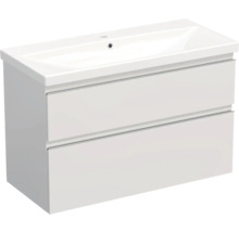 Jungborn Waschplatz TRENTA BxHxT 100x65x45 cm weiß glanz mit Keramik-Waschtisch Griffleiste chrom matt