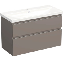 Jungborn Waschplatz TRENTA BxHxT 100x65x45 cm basalto glanz mit Keramik-Waschtisch Griffleiste chrom matt