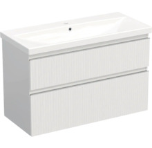 Jungborn Waschplatz TRENTA BxHxT 100x65x45 cm 3D-Streifen-Struktur weiß mit Keramik-Waschtisch Griffleiste chrom matt