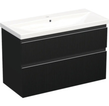Jungborn Waschplatz TRENTA BxHxT 100x65x45 cm 3D-Streifen-Struktur schwarz mit Keramik-Waschtisch Griffleiste chrom matt