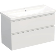 Jungborn Waschplatz TRENTA BxHxT 100x65x45 cm weiß glanz mit Keramik-Waschtisch Griffleiste weiß