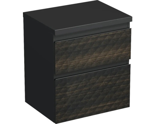 Meuble sous vasque Jungborn TRENTA lxhxp 56,7 x 64,6 x 44,5 cm couleur de façade hacienda brown mat TRE DESK 60 2Z B LR29 Meuble bas avec deux tiroirs et motif géométrique
