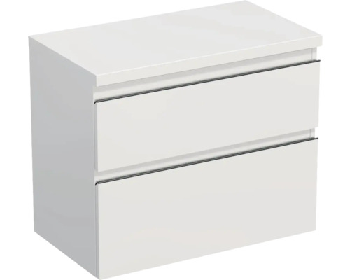 Jungborn Waschtischunterschrank TRENTA BxHxT 76,7 x 64,6 x 44,5 cm Frontfarbe weiß hochglanz glanz TRE DESK 80 2Z B A0016 Weißer Waschtischunterschrank mit zwei Schubladen für das Badezimmer
